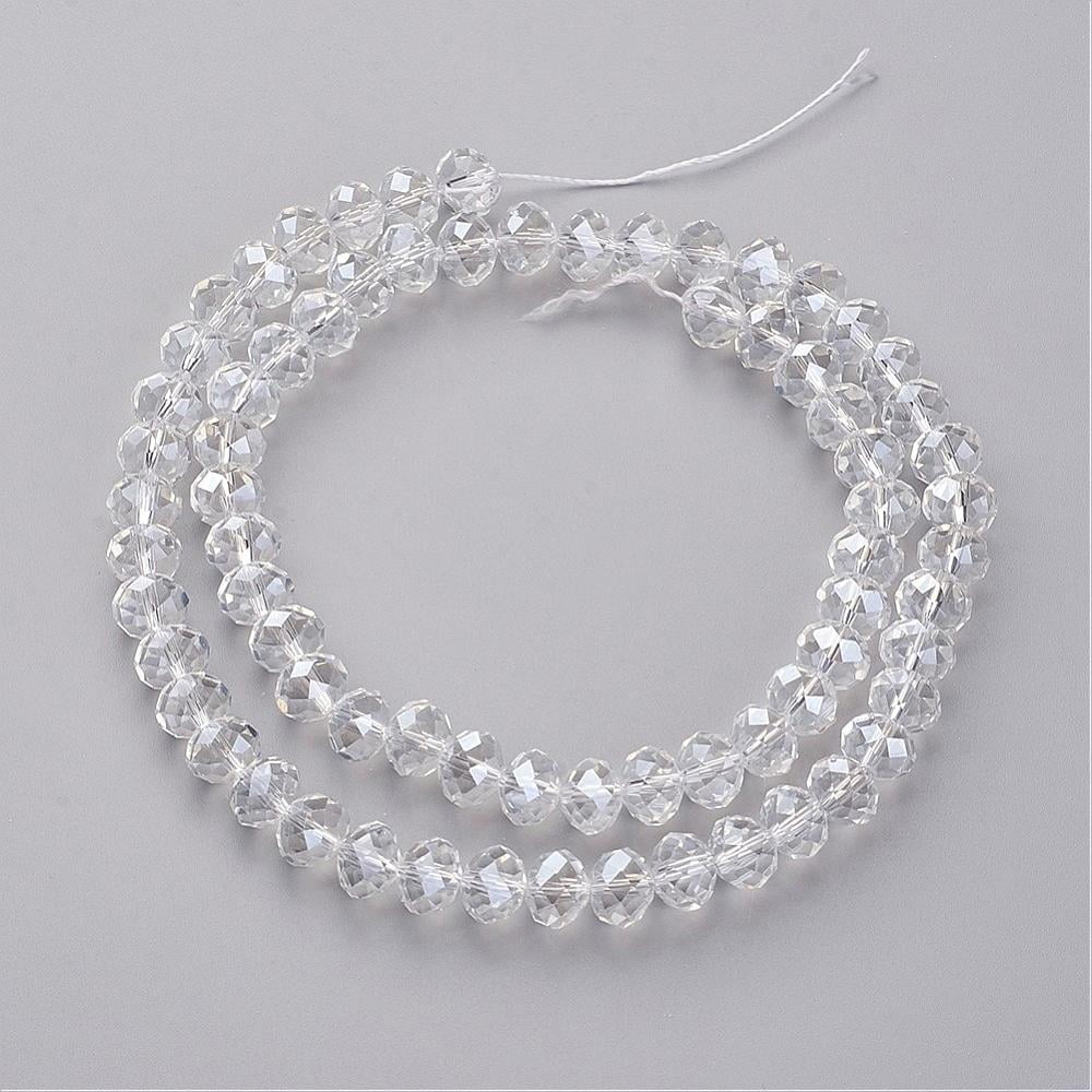 10Strand Glass Beads Strands Pearl Luster Plated Crystal Suncatcher Faceted Rondelle Clear 10x7mm Hole: 1mm about 63~65pcs/strand 49~50cm