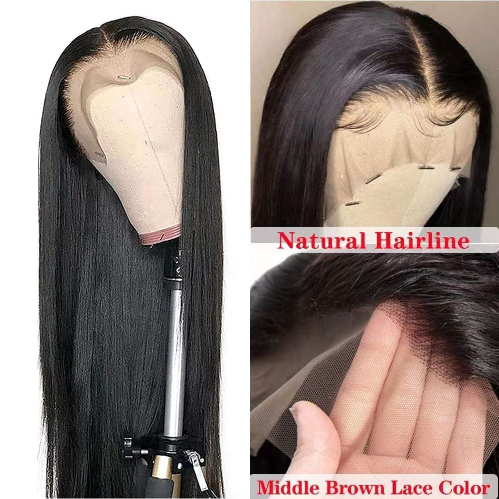 Straight Lace Front Wigs Human Hair Wigs Pre Plucked 13x4 Transparent HD Lace Frontal Wigs For Women Brazilian Virgin Human Hair Natural Black 22 Inches