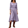 thumbnail image 5 of CHGBMOK Women's 3/4 Sleeve Dress Smocked Waist Flowy A Line Midi Dresses Casual Round Neck Dress, 5 of 6