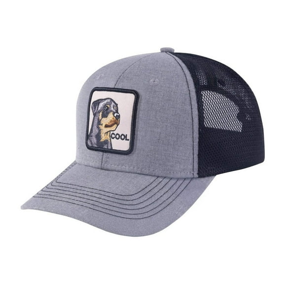 Unisex Embroidered The Cool Dog, 6-Panel Trucker Hat, Light Grey/Black, Adjustable Fit