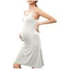QIUOMBBP Robes de Maternité pour Femmes Sans Manches à Bretelles Spaghetti Robe Midi en Modal avec Soutien-Gorge Intégré Ample Tenue de Nuit de Grossesse Blanc m