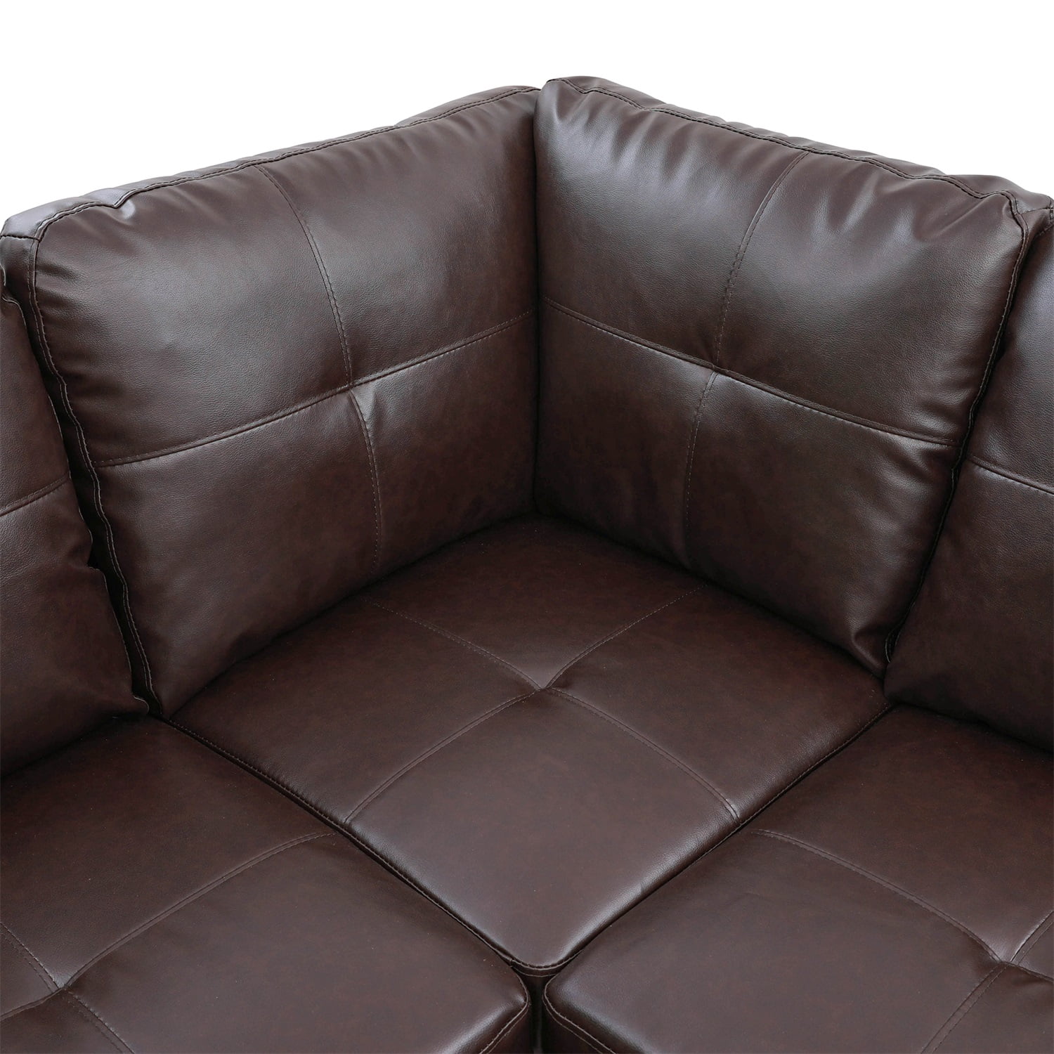 Hommoo Faux Leather 4-Seat Couch, L Shaped Sectional Couches and Sofas, Modern Living Room Furniture Sets Sectional Sofa Set, Brown(No Ottoman)