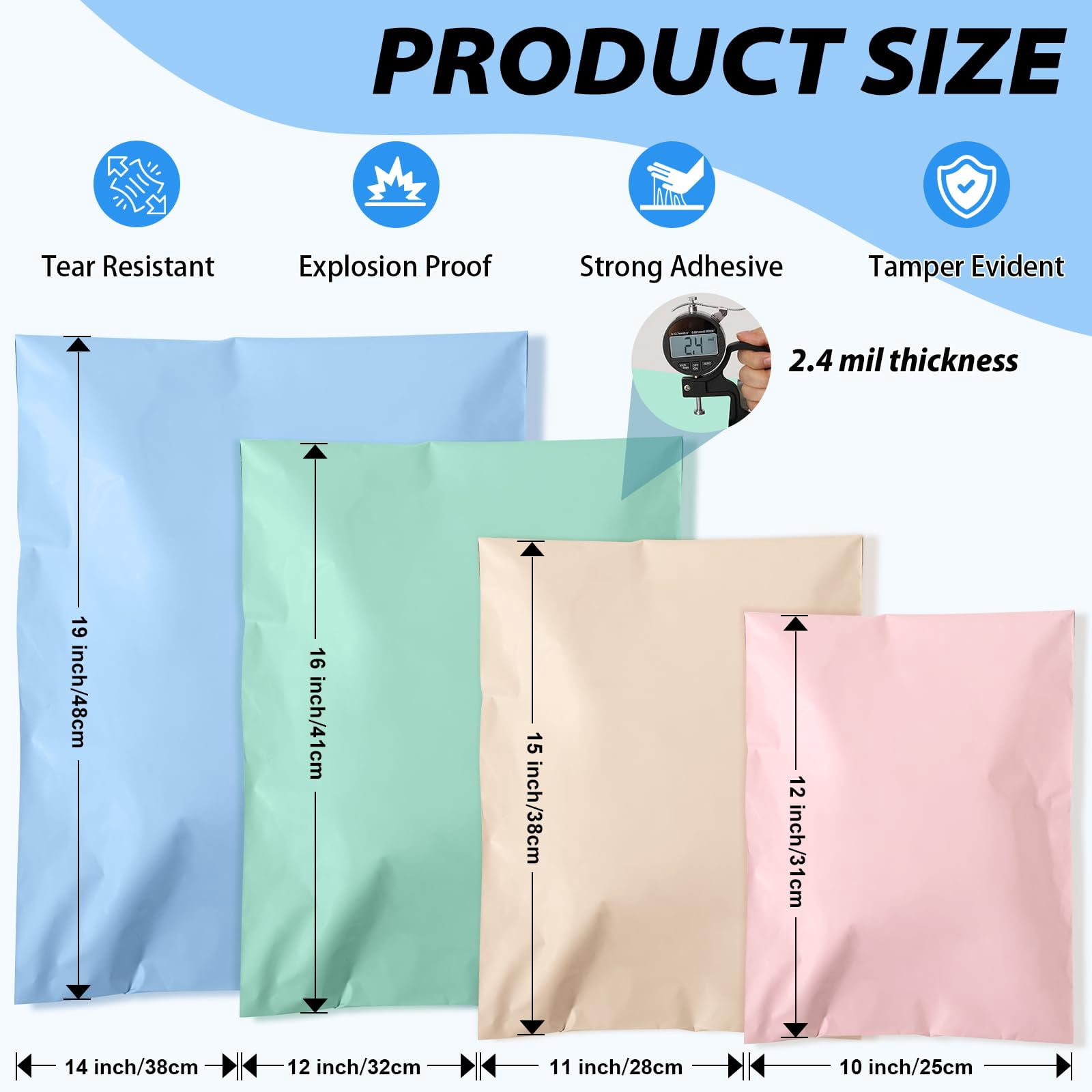 40 Pcs Poly Mailers, Strong Adhesive Plastic Shipping Bags, Tear-Resistant Colorful Mailing Envelopes for Packaging Clothing, 4 Sizes