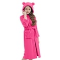 thumbnail image 3 of Cethrio Girls Bathrobes, Warm Long Sleeve Winter Fleece Sleepwear Robes with Belt Hot Pink Size 14-16, 3 of 6