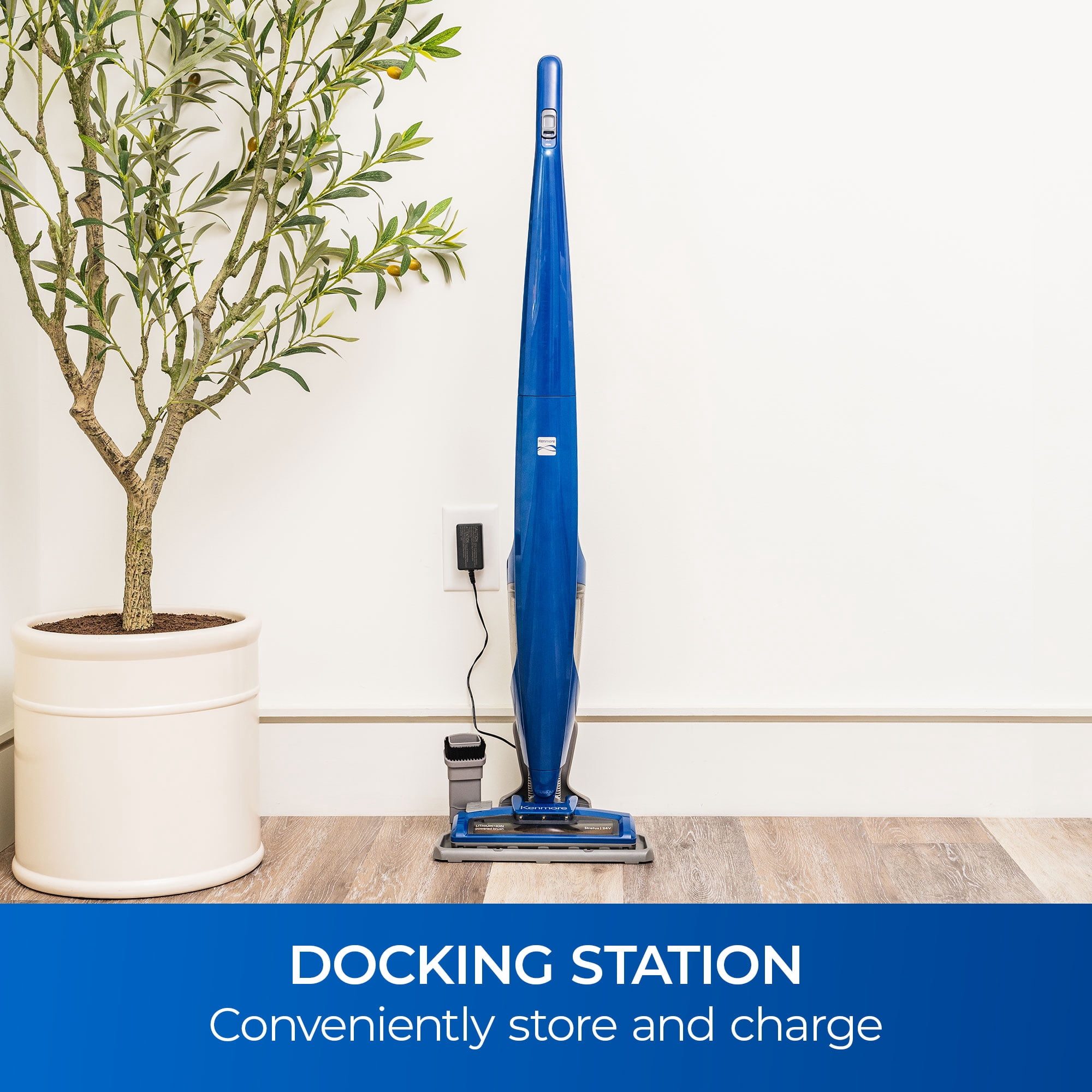 Kenmore Stratus™ Cordless Stick Vacuum, 24V, for Hard Floors, Carpet, & Rugs, 2-in-1 Hand Vac, Self-Standing, EasyCut, 40min Runtime, DS1036, Blue