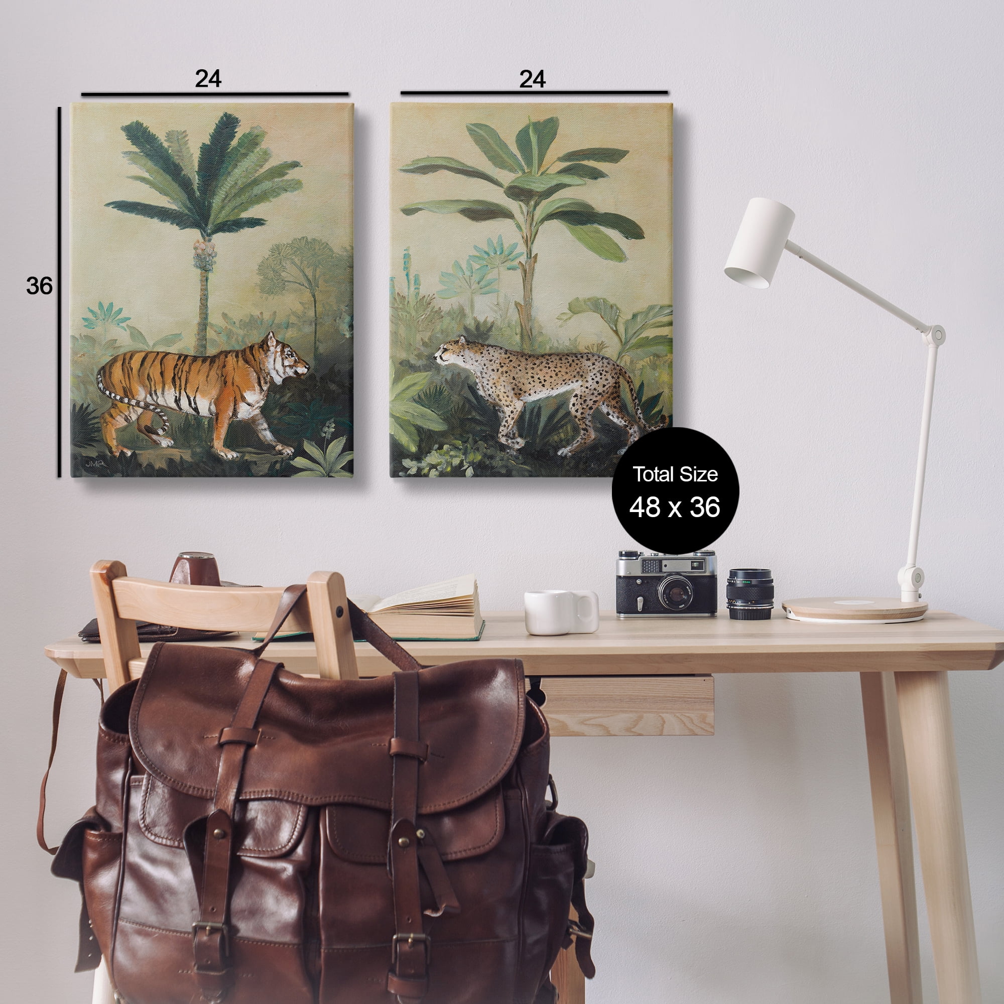 Stupell Industries Tiger Cheetah Jungle Forest Animals Painting Wrapped Canvas Art Print Wall Art, 24 x 36, Set of 2