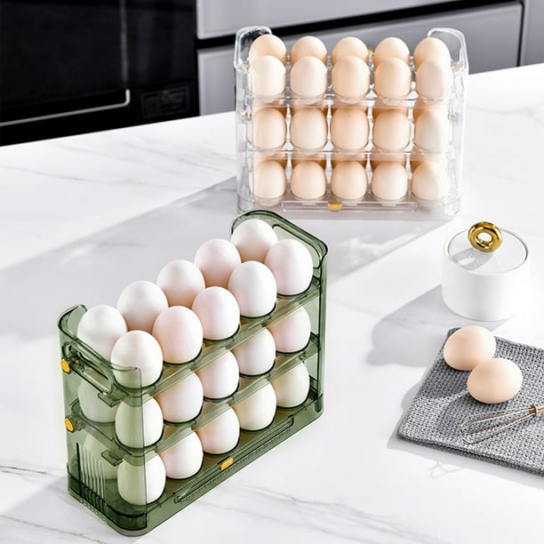 Xihbxyly Organizador de Huevos para Refrigerador, Caja de Almacenamiento Transparente de 3 Capas, Diseño Plegable Que Ahorra Espacio, Asas Fáciles de Transportar, Almacenamiento En La Puerta Del Refr