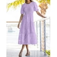 thumbnail image 7 of Women's Spring 2025 Crewneck Puff Sleeve Smocked Lace Textured Tiered A-Line Flowy Midi Dress, 7 of 7
