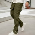 thumbnail image 2 of XIAOCHA Mens Side Button Closure Cargo Pants Retro Loose Straight Trousers Athletic Workout Streetwear PantsArmy GreenL, 2 of 4