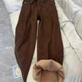thumbnail image 2 of Women’s High-Waist Fleece-Lined Wide-Leg Jeans Brown Thickened Warm Loose Fit Straight Pants Winter Casual Fashion Slimming Streetwear Denim Trousers, 2 of 6