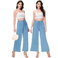 thumbnail image 4 of Wide Leg Pants for Women Ladies Fashion Loose Casual High Waist Palazzo Pants with Pockets,Small,Blue, 4 of 7