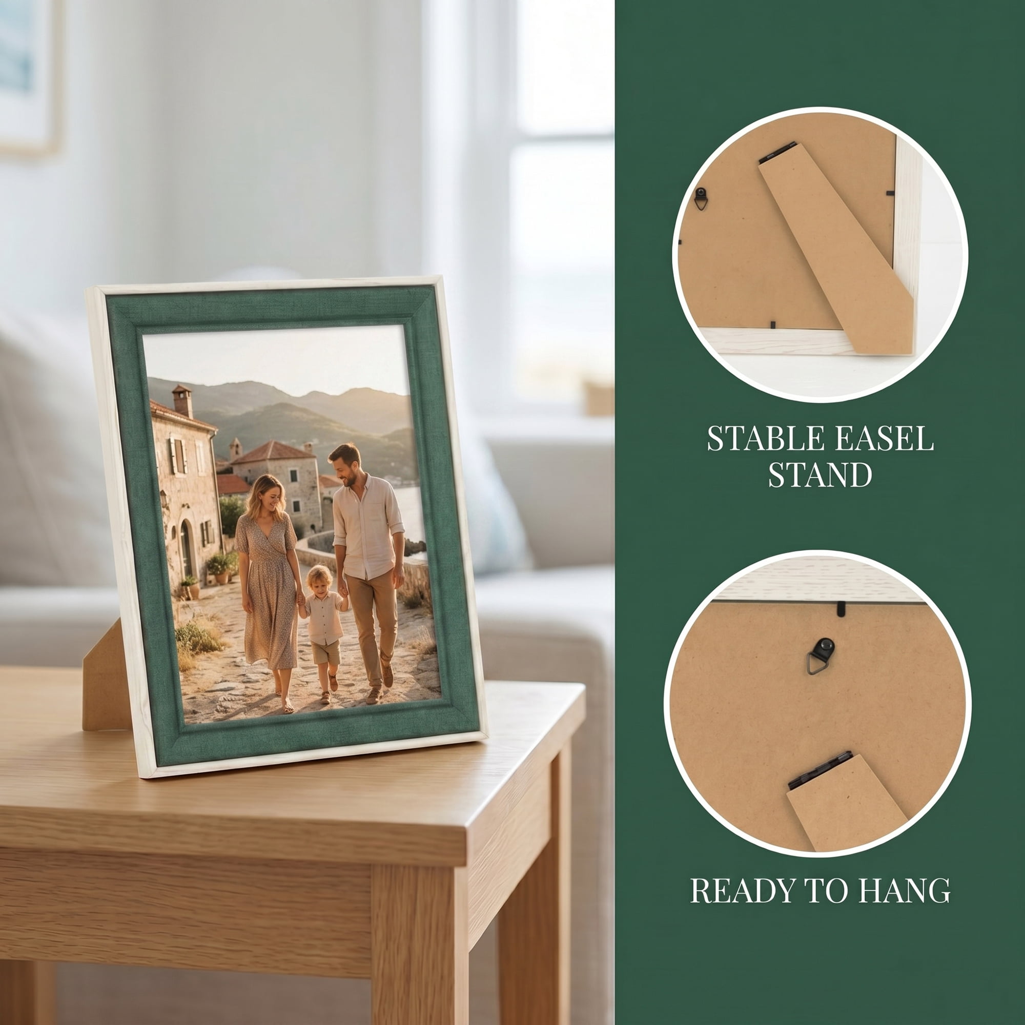 Unique Bargains Rustic Distressed Wood Photo Frame for Wall Mounting White Green 5" x 7"