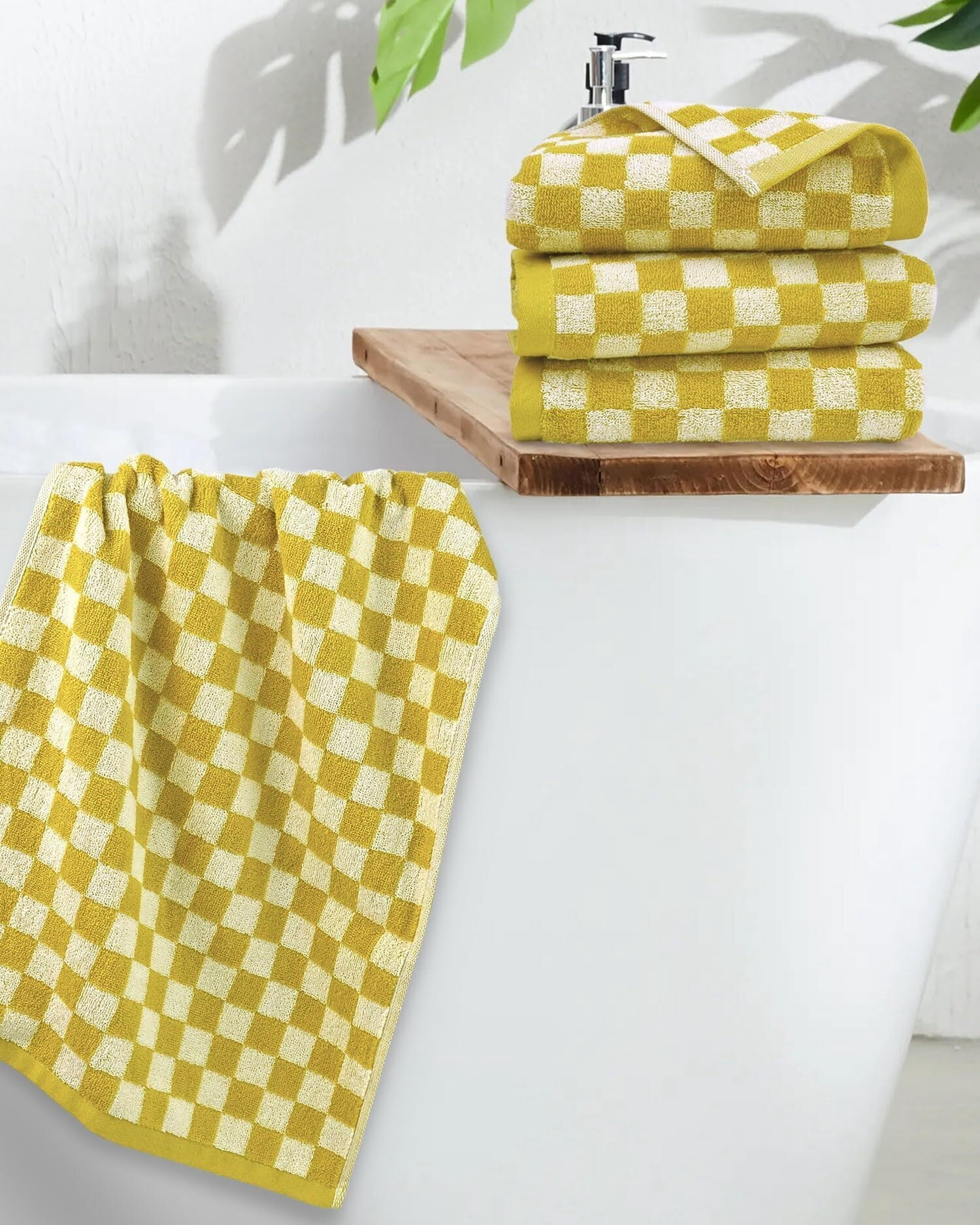 Hand Towels for Bathroom 4 Pack, Cotton Face Towels Soft Absorbent for Spa Bath Gym Kitchen, Hand Towel Set Decorative Checkered, 13 x 29 Inches, 4 Colors