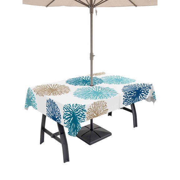 Outdoor Tablecloth with Umbrella Hole for Patio/Picnic/Party/Camping, Watercolor Dandelion Waterproof Table Cloth Rectangle Table Cover Washable, Modern Minimalist Floral Pattern (54"x 80")