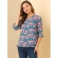 thumbnail image 3 of INSPIRE CHIC Women's Floral Print Chiffon Ruffle 3/4 Sleeve Flowy Blouse, 3 of 6