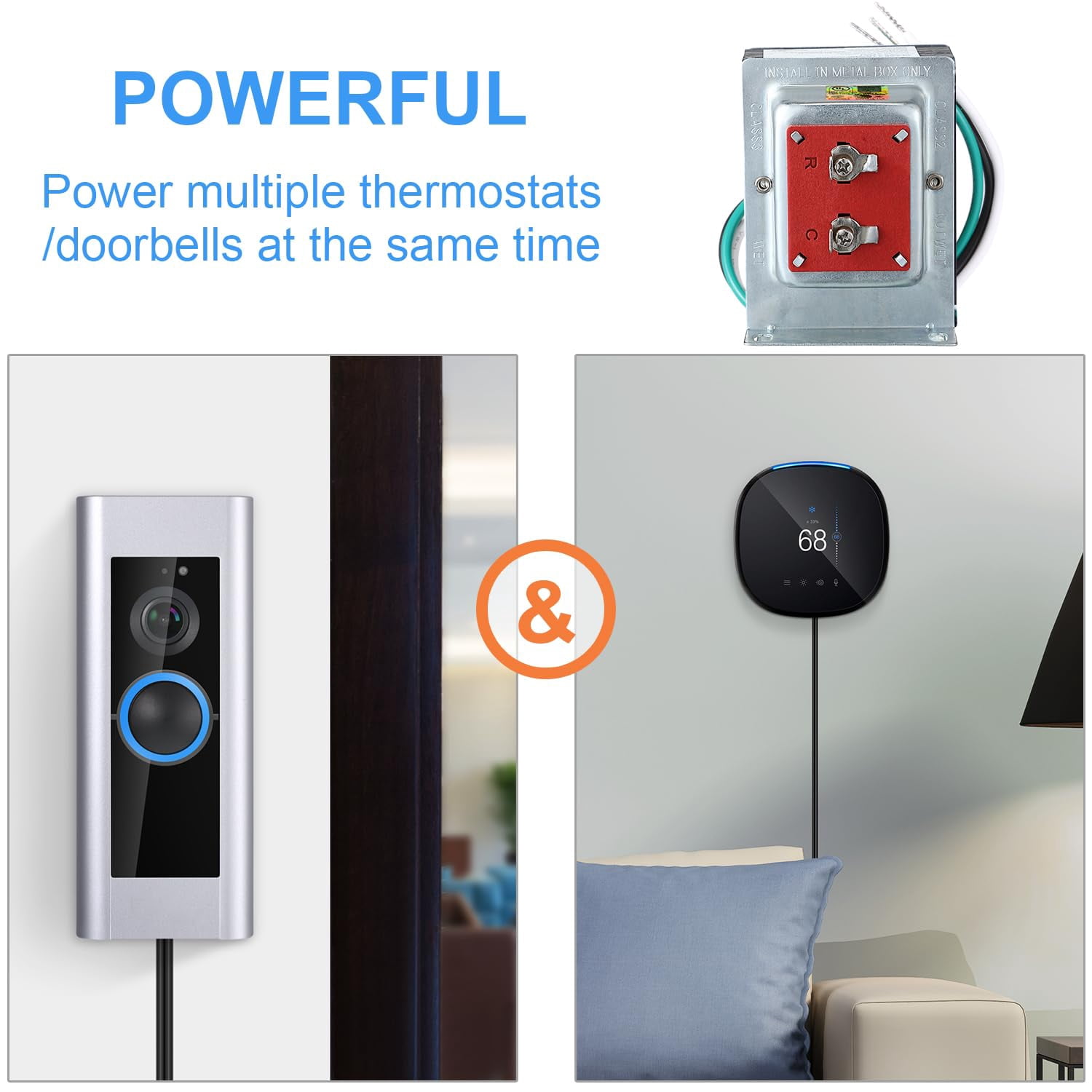 Doorbell Transformer 24V 40VA Compatible with Ring Wired Video Doorbell, Safe Wired 24 Volt Doorbell Kit, Easy to Install Door Bell Transformer, The Product Has Passed the UL TEST(1 Pcs)