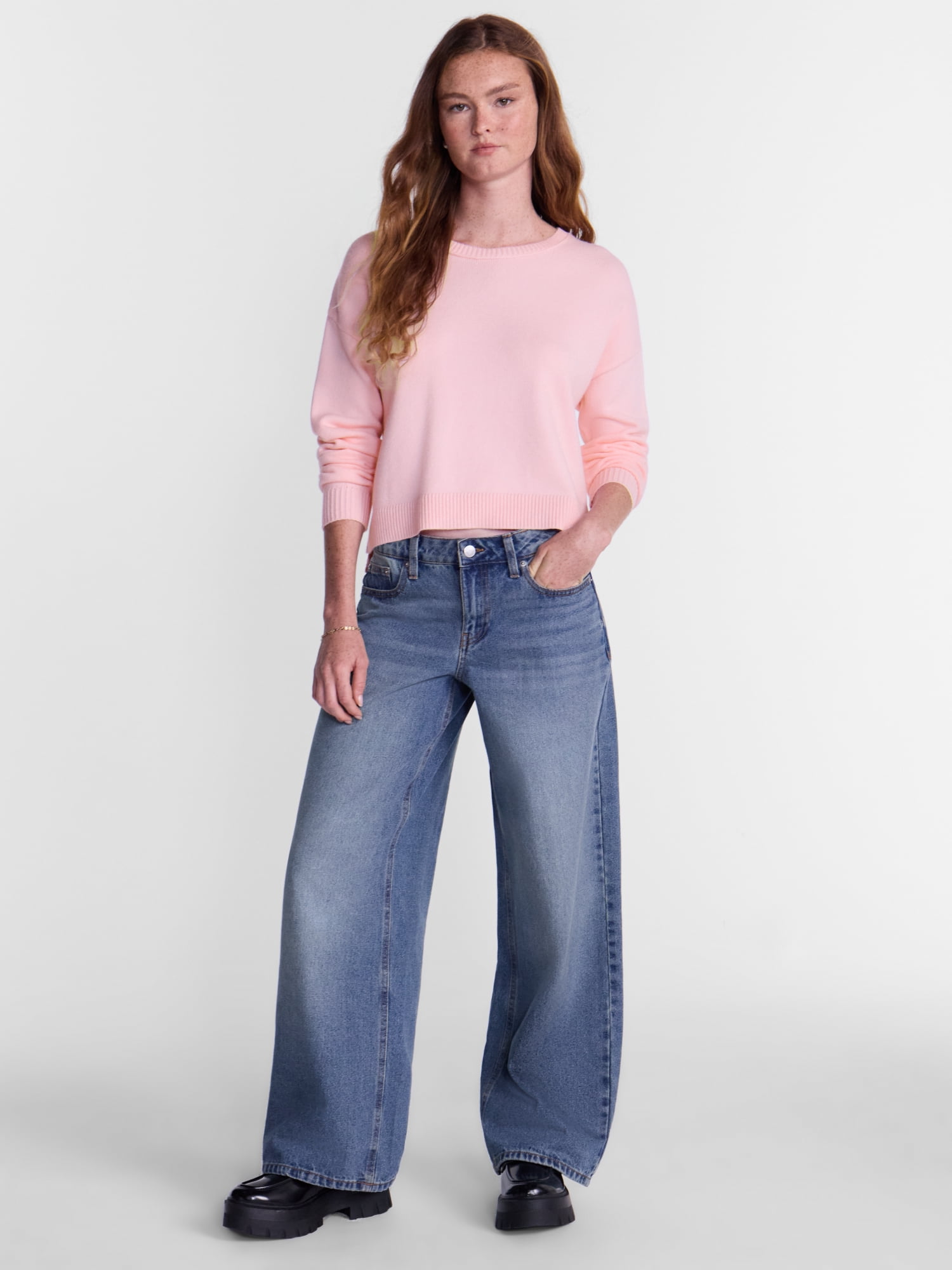 No Boundaries Essential Crewneck Sweater, Lightweight, Women's and Women's Plus XXS-4X