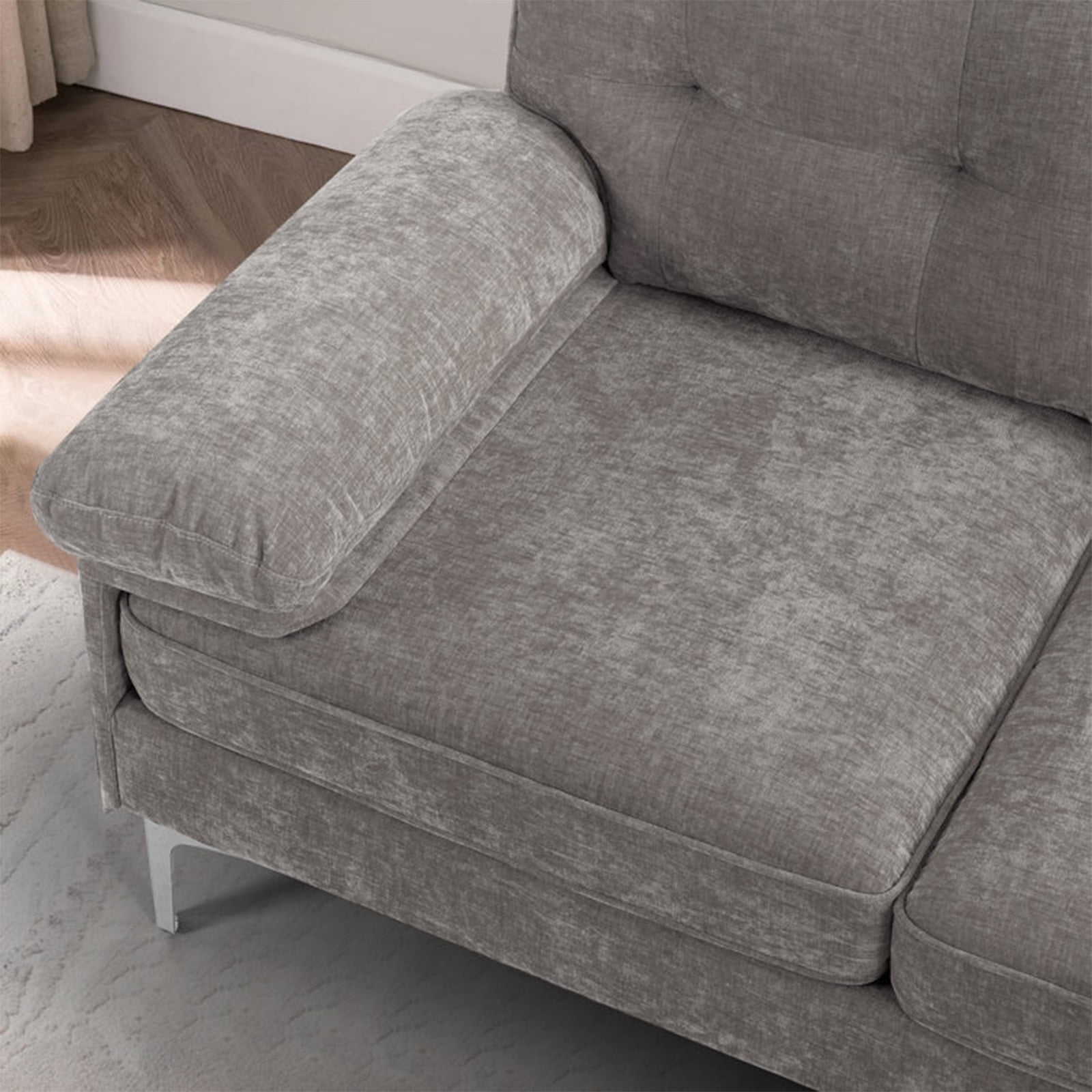 INGALIK Convertible Sectional Sofa Couch, L-Shaped Couch with Reversible Chaise Lounge, Chenille Fabric Modern Sofa for Living Room, Apartment, Office, 3 Seats, Gray