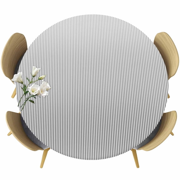 Gray Striped Round Tablecloth, Fitted Table Cover with Elastic for 36"-44" Round Tables, Modern Minimalist Vertical Stripes Lines Table Cloth Outdoor Indoor Dinning Party Waterproof Tablecloths