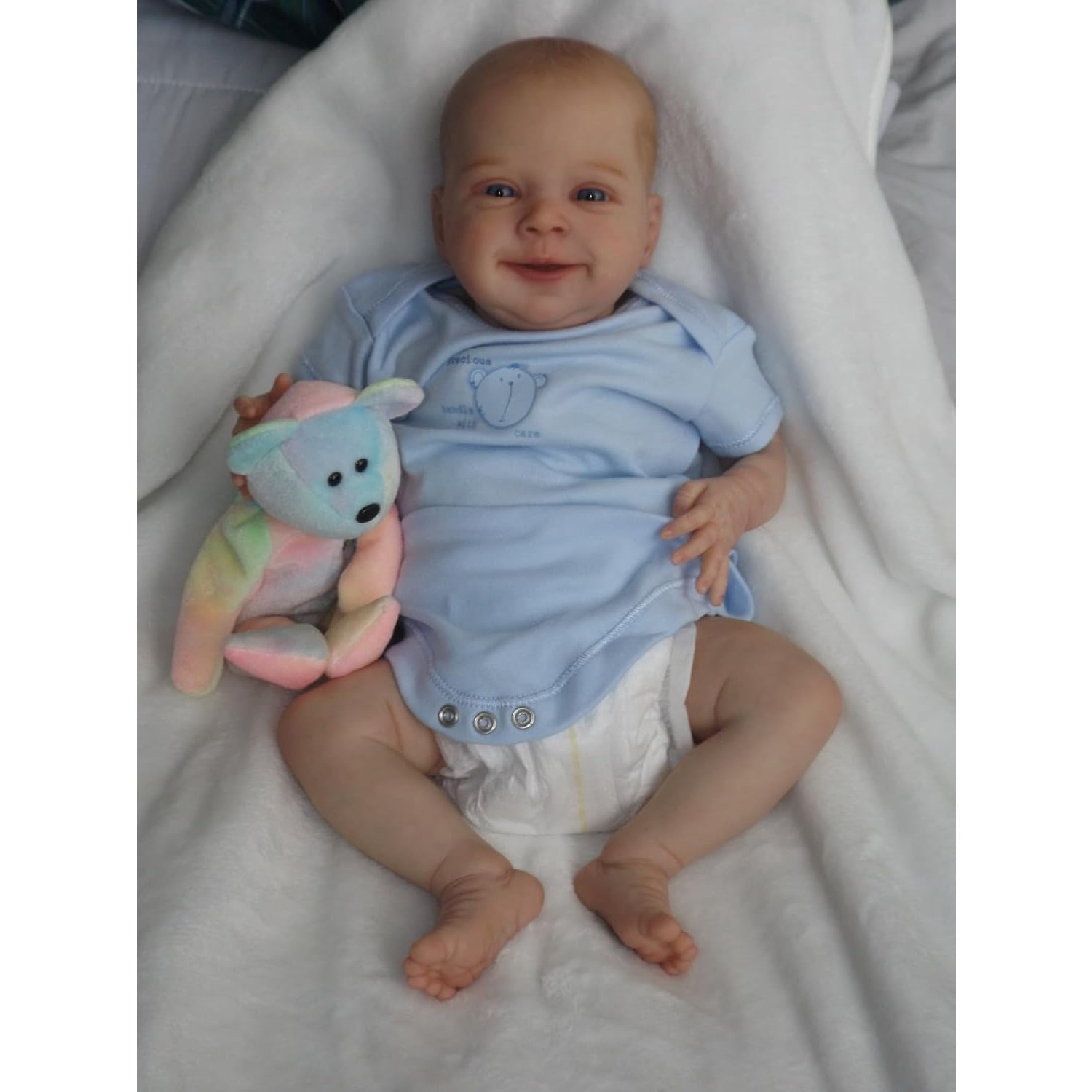 Lovely Real Look Reborn Baby Doll 19inch 48cm Silicone Baby Doll Realistic Painted Hair Newborn Doll Cloth Body Baby Doll Toy for Ages 3+