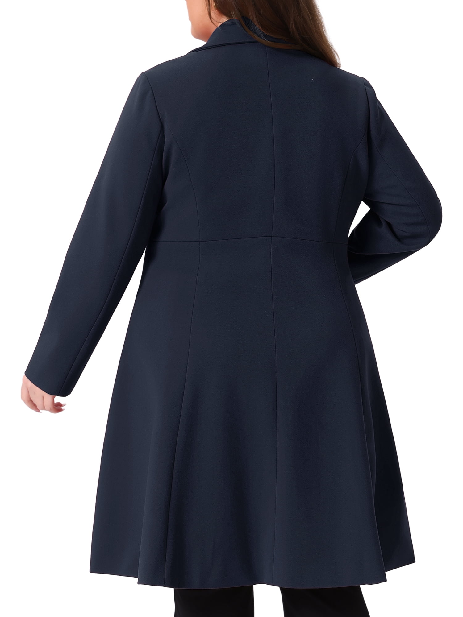 DARING DIVA Women's Plus Size Notch Lapel Double Breasted A Line Coat 2X Dark Blue