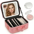 thumbnail image 1 of Cosmetiquera de Viaje, Espejo LED de 3 Colores y Lupa 10X, Incluye Kit de 10 Brochas y Esponja de Maquillaje Rosa, Organizador de Cosméticos Portátil y Estuche de Belleza Profesional (Rosa), 1 of 4