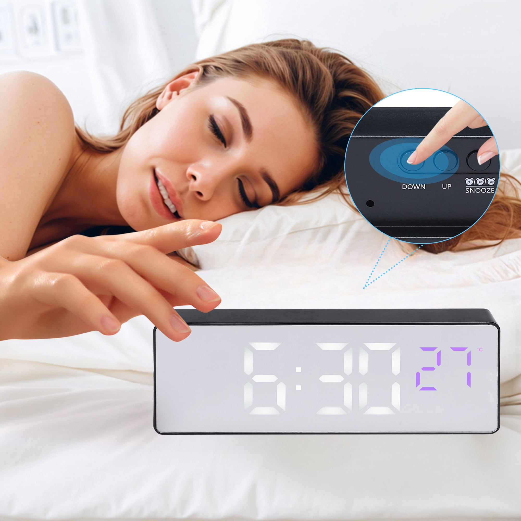 Unique Bargains Big Numbers Mirror Alarm Clock with Snooze Function 6.3"L x 1"W x 2.4"H