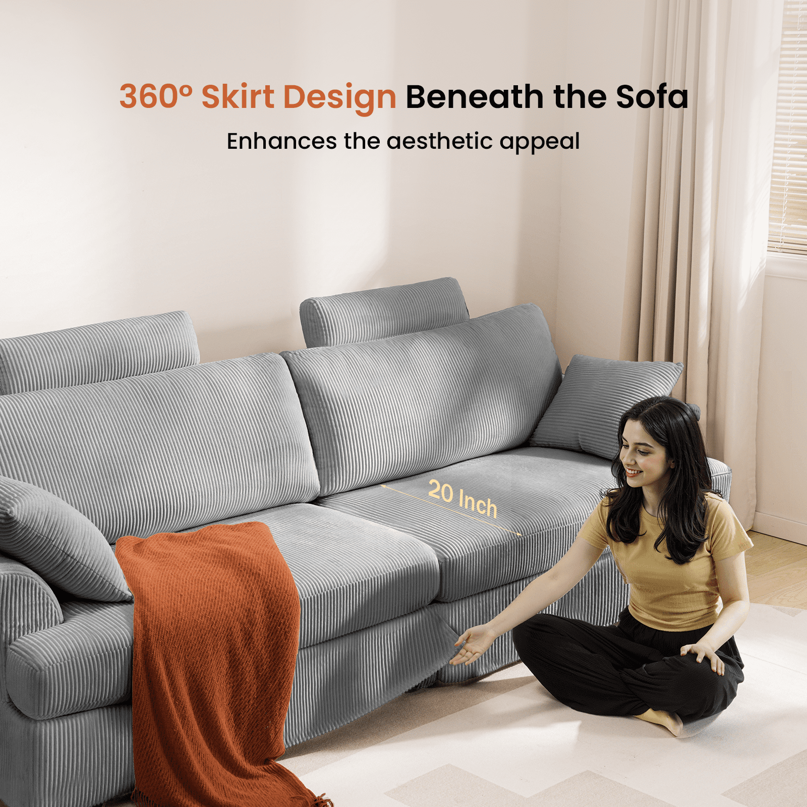 Sofa, Comfy Couch Sofa with Deep Seat and Thick Cushion, Upholstered Linen Fabric Couch for Living Room Bedroom Office with 2 Pillows, Gray
