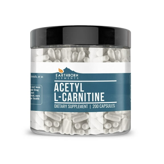 Earthborn Elements Acetyl L-Carnitine, 200 Capsules, Pure & Undiluted, No Additives