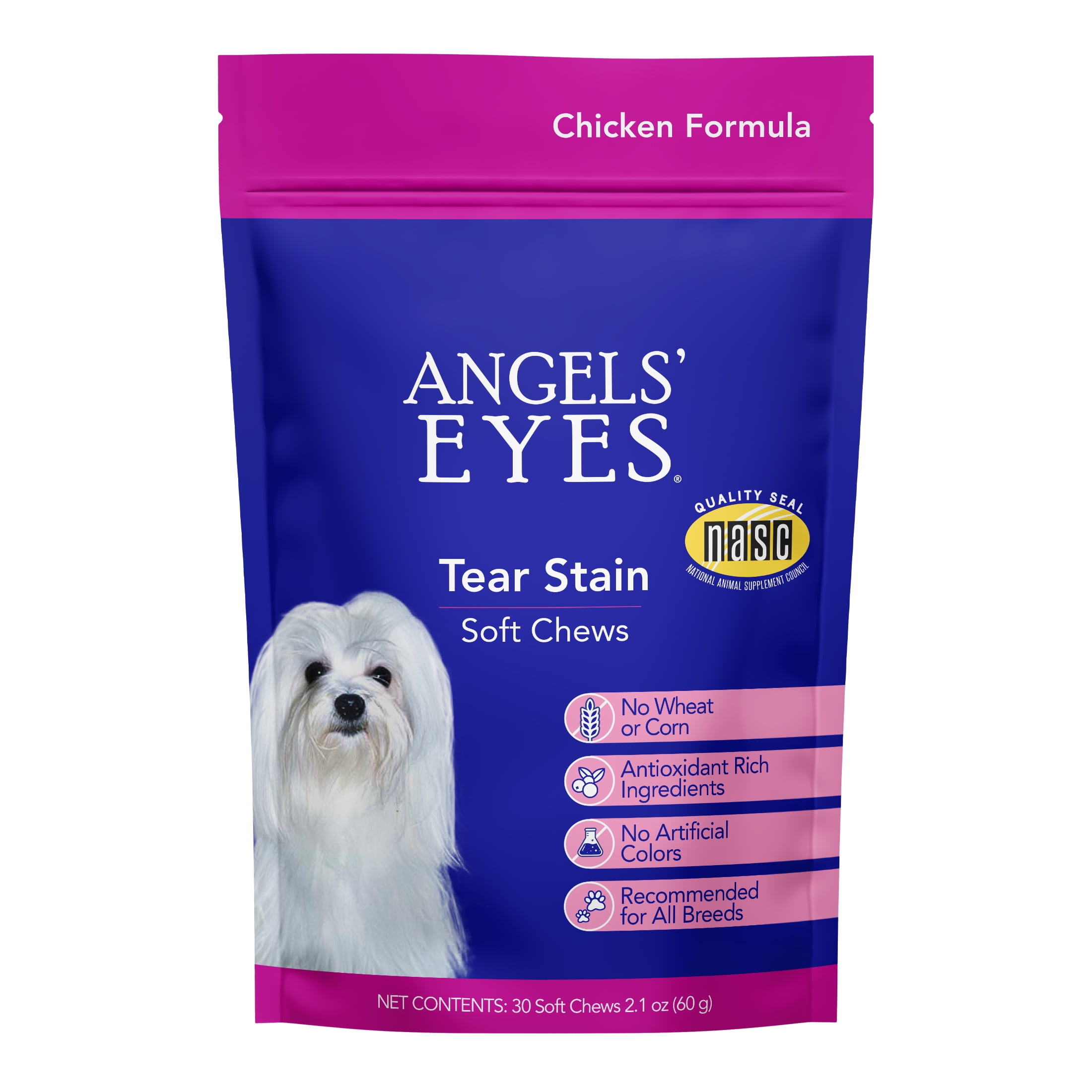 Angels Eyes Tear Stain Soft Chews for Dogs and Cats Chicken Flavor Pet Eye Care and Grooming 30 Count Bag Walmart