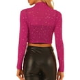 thumbnail image 3 of INSPIRE CHIC Women's Mock Neck Long Sleeve Stars Mesh See Through Cropped Blouse, 3 of 5