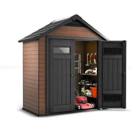 Keter Fusion Large 7.5 x 4 ft. Wood & Plastic Outdoor Yard Garden Composite Storage (Best Wood For Shed Floor)