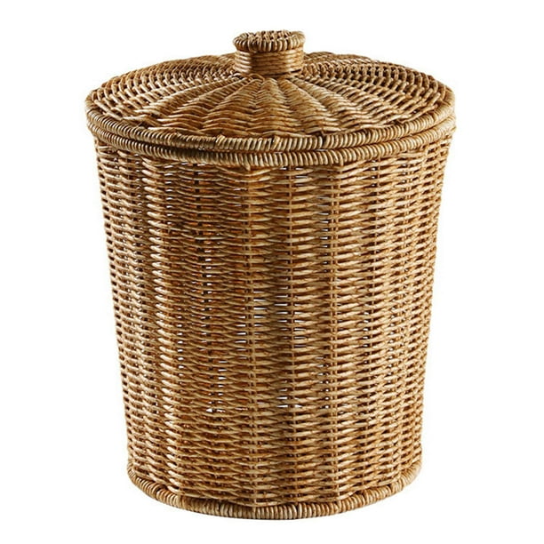 Woven Basket Trash Can Round Rattan Waste Basket with Lid Planter Woven Storage Baskets Wicker