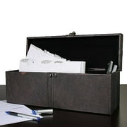 15" Box, Faux Leather with Stitch Detail, Espresso