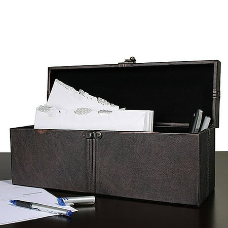 15" Box, Faux Leather with Stitch Detail, Espresso