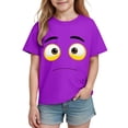thumbnail image 4 of Blusas y camisas de manga corta con cuello redondo para niños y niñas, color liso, con estampado de expresión linda, manga corta, holgadas y cómodas, blusa para niña, 4 of 5