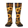 thumbnail image 1 of Balery Brown Blue Plaid Sunflower Calcetines novedosos Calcetines deportivos Calcetines hasta la rodilla Calcetines de algodón Calcetines originales y geniales, 1 of 6
