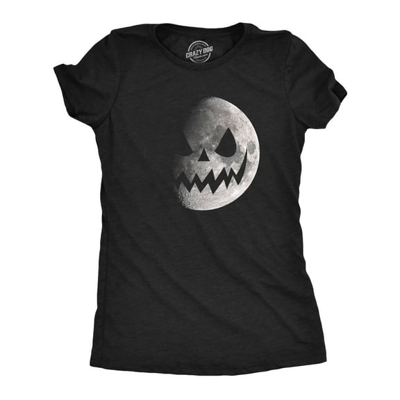 Womens Moon Jack O Lantern T Shirt Funny Spooky Lunar Phases Scary Face Tee for Ladies Womens Graphic Tees