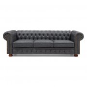 Classic Chesterfield Accent Sofa, Faux Leather Upholstered Sofa Couch with Deep Button Tufted Backrest, 3-Seater Large Sofa Couch with Nailhead trim Arm for Bedroom Living Room Apartment, Dark Grey