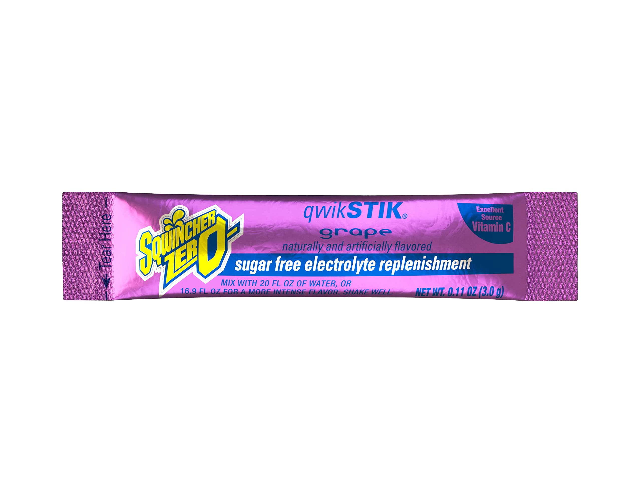 Sqwincher Zero Qwik Stik, Sugar Free, Low Calorie, Low Sodium Electrolyte Powder Hydration Drink Mix, Grape, .11 0z Packet (Pack of 50)