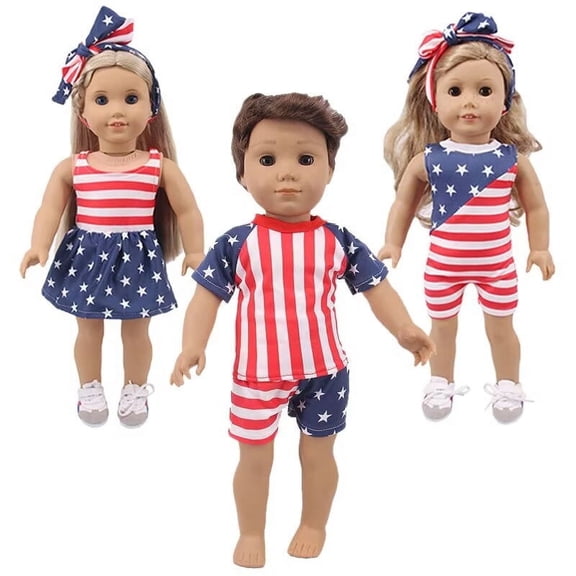 AmaMary 18 inch Doll Clothes 3-Pack Outfits USA Flag Starry Sky Striped for Girls