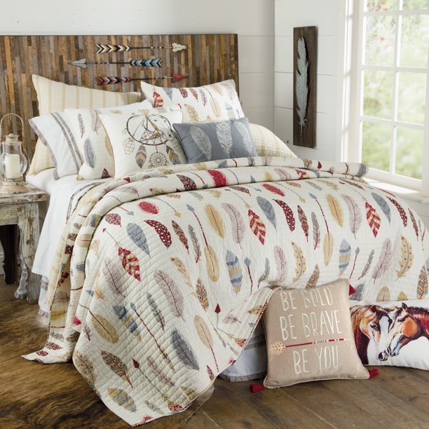 Be Bold, Be Brave Southwest Feather Quilted Bedding Size Full/Queen