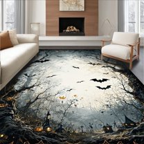 Flatwoven High Traffic Area Rug, Gothic Inspired Bat Scene, Non Slip, Stain Resistant, Washable Area Rugs for Living Room, Bedroom(Black, 5X7)