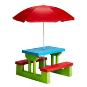 Kids Picnic Table, Indoor & Outdoor Plastic Table and Bench with Removable Umbrella, Portable Toddler Picnic Table and Chair Set for Garden, Backyard, Patio
