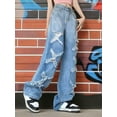 thumbnail image 3 of Jeans For Women Y2k Hip Hop Street Trend Long Denim Pants High Waisted Jeans Ripped Loose Jeans X Ripped Design Light Blue Wash Fashion Casual, 3 of 5