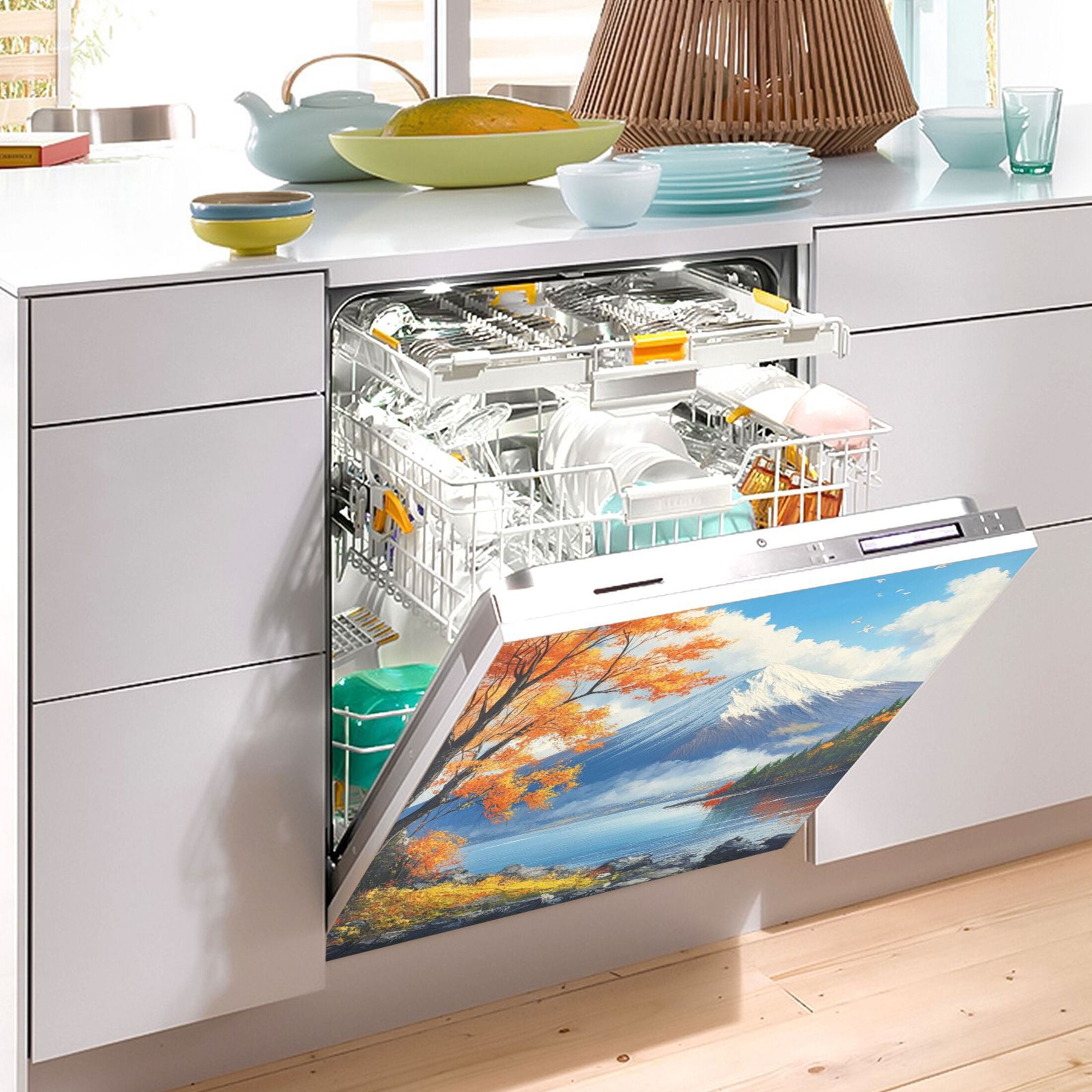 Dishwasher Magnetic Sticker 23x26 Inch Refrigerator Magnetic Sticker Washing Machine Magnetic Sticker Kitchen Panel Magnetic Sticker Home Decor Autumn View Of Mount Fuji