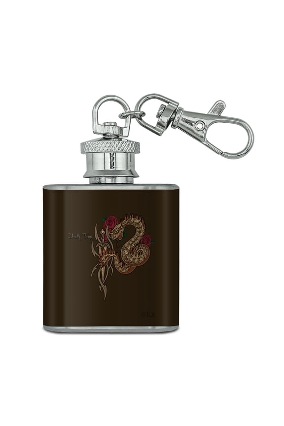 Death Trap Snake Sword Biker Motorcyle Chopper Stainless Steel 1oz Mini Flask Key Chain