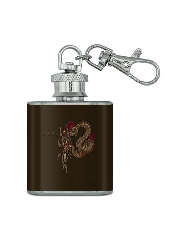 Death Trap Snake Sword Biker Motorcyle Chopper Stainless Steel 1oz Mini Flask Key Chain