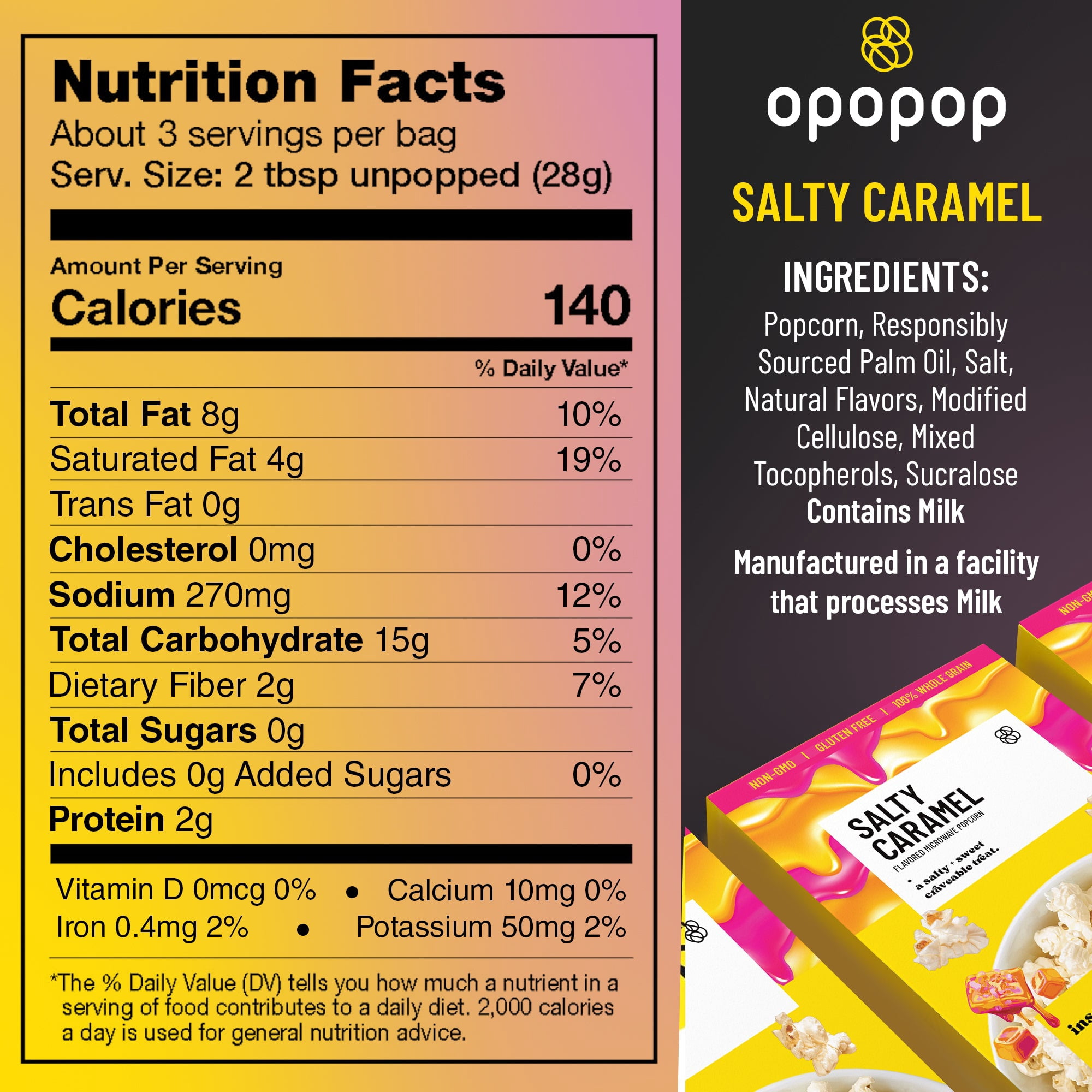 Opopop Microwave Popcorn Salty Caramel Flavor 2.8oz/3ct
