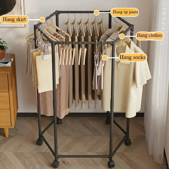 Space-Saving Hexagonal Clothes Drying Rack - Sturdy Metal Floor Standing Coat Hanger with Multi-Rail Design, Heavy-Duty Garment Organizer for Bedroom